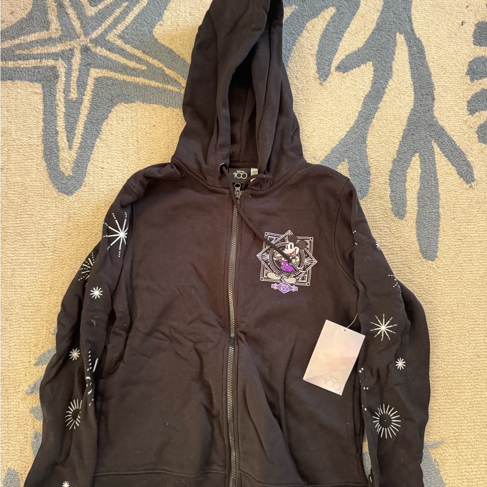 Disney Parks 100th Anniversary Mickey Friends Black Zip Hoodie Sweatshirt XS